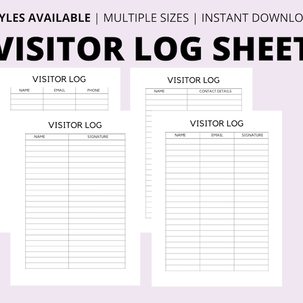 Minimalist Visitor Log Sheet, 4 Email Visitor Log Forms, PRINTABLE Visitor, Event Visitor Log, Sign In Sheet, A4 PDF, Instant Download