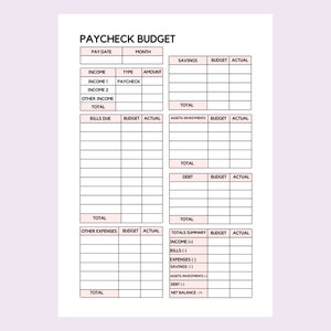 Paycheck Budget Planner Printable | Weekly Budget Template | Paycheck ...