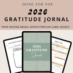 Diario della gratitudine 2026 / Prodotto digitale con diritti di rivendita master / Planner dell&#39;amore per se stessi / Modello di diario con bacheca delle visioni / Uso commerciale PLR e MRR