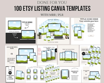 100 plantillas de Canva para anuncios de Etsy, editables y personalizables, listas para usar, con precio de venta al público (MRR/PLR), maquetas para anuncios de Etsy, plantillas de Canva.