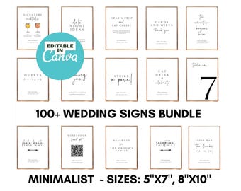 100+ Minimalist Wedding Sign Bundle, Modern Wedding Signage Bundle, Editable Wedding Signs, Classic Wedding Reception Signs Canva Template