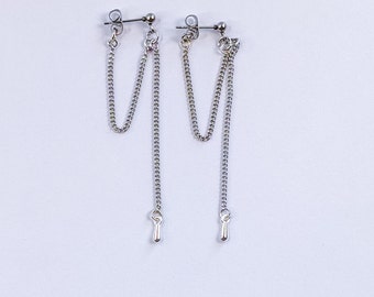 Chain drop earrings, Link earrings, Stainless steel stud earrings, Drape earrings, Dangle chain earrings, Dainty earrings, Hypoallergenic