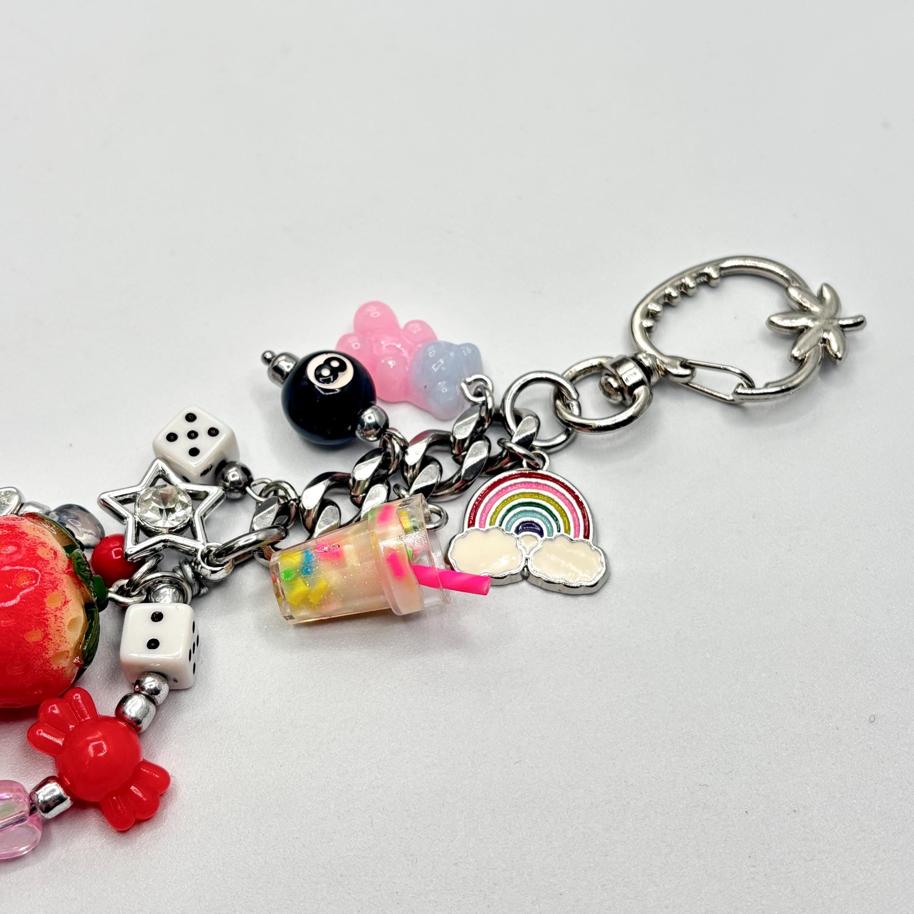 Mini Milkshake Keychains Strawberry Milkshake Keychain With Eight Ball. Fruit and Gummy Bear Bag ...