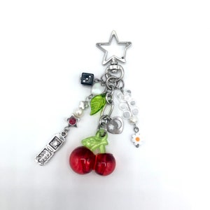 Y2k Aesthetic Cute Keychain with Acrylic Cherry Charm. Y2k Star Purse Charm. Cute Car Accessories. 21st Birthday Gift for Her.