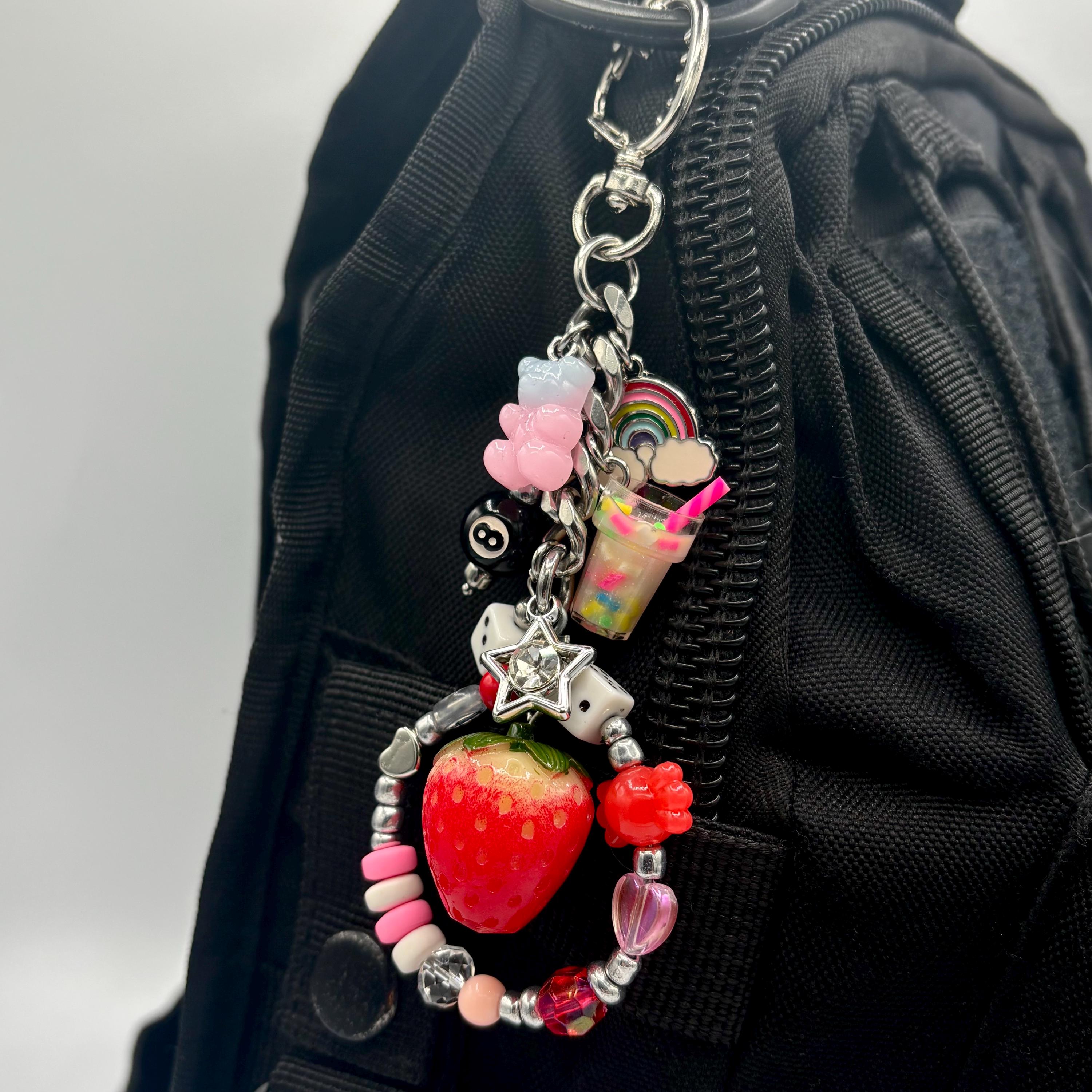 Mini Milkshake Keychains Strawberry Milkshake Keychain With Eight Ball. Fruit and Gummy Bear Bag ...