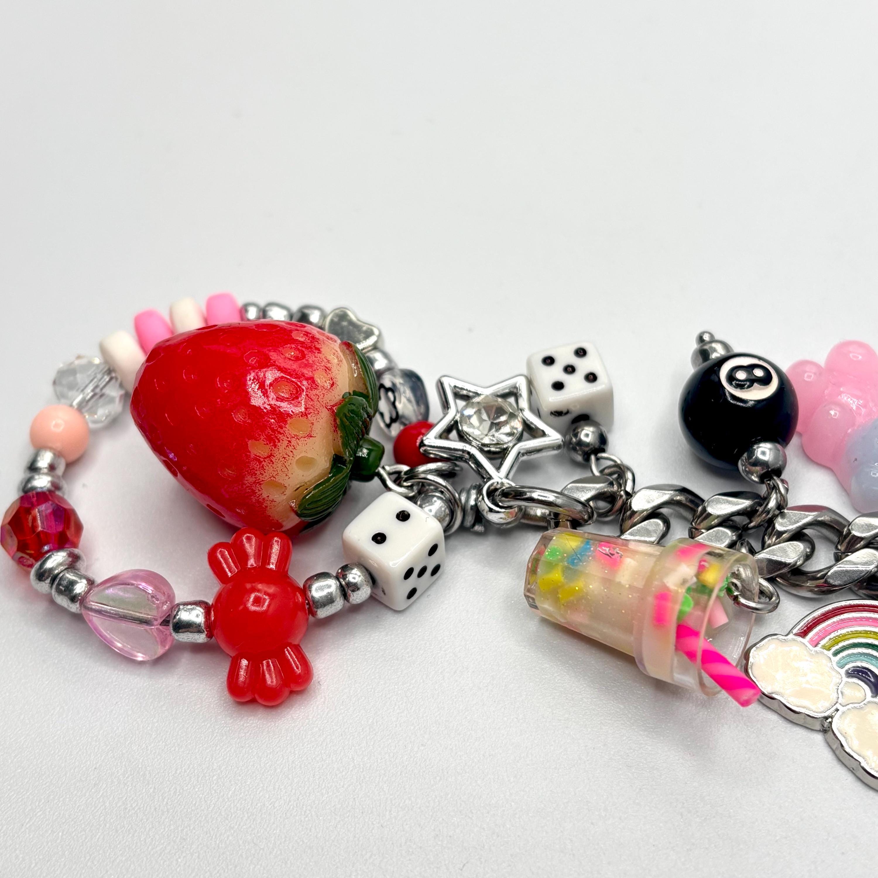 Mini Milkshake Keychains Strawberry Milkshake Keychain With Eight Ball. Fruit and Gummy Bear Bag ...