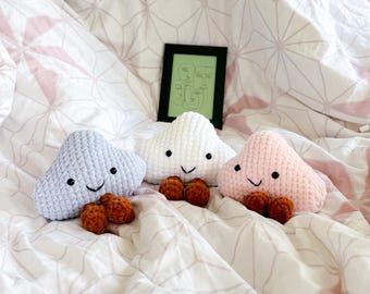 ICY Happy Cloud Plush Cloud | Amigurumi Crochet Cloud | Crocheted soft toy cloud in pink, blue, or white