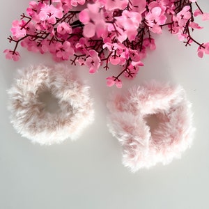 ICY Fuzzy Scrunchie pink or beige | Fluffy hair tie | Gentle hair tie | Crocheted scrunchie
