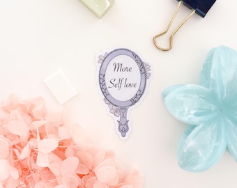 ICY gelamineerde sticker Meer zelfliefde | Bevestigingssticker handzegel | Zelfliefdestickers voor dagelijkse motivatie