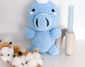 ICY Dinosaur Crochet Toy | Crocheted Stuffed Dinosaur | Blue Dinosaur Cuddly Toy | Amigurumi Dinosaur | Handmade Dinosaur Cuddly Toy