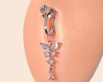 Zircon Clip On Belly Button Navel Ring, Fake Belly Button Ring, No Pierce Belly Button Ring, Women Girl Clip on Belly Button Rings