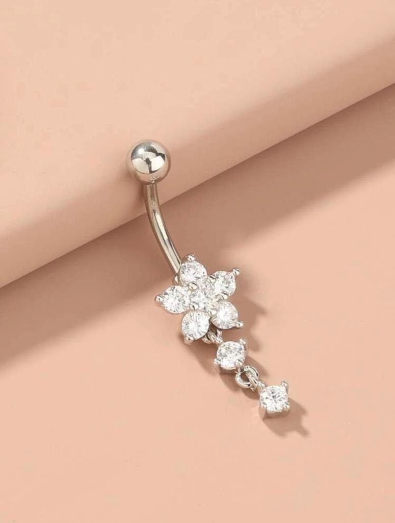 Navel Belly Button Ring Crystal Flower Dangle Bar Barbell Body Piercing  Jewelry✿