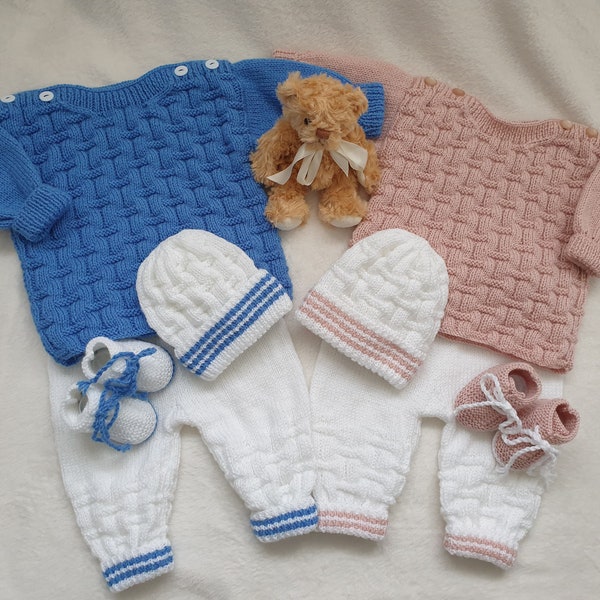 Knitting Pattern SR029 * DK Baby Set *Jumper, Trousers, Shoes & Hat *3 sizes* 0-3, 3-6, 6-12 months * 16 to 20 inch chest **Boy or Girl