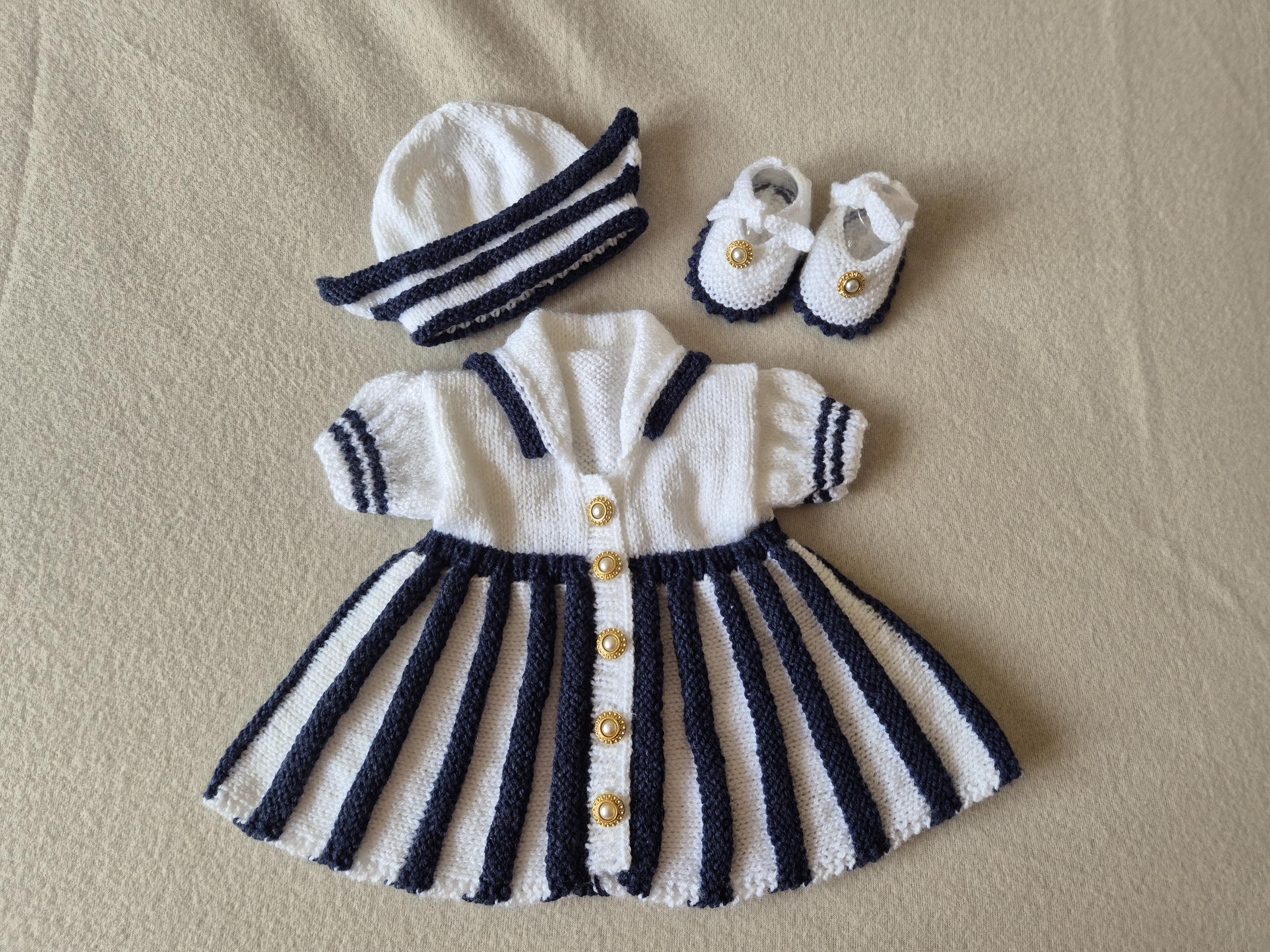 knitted sailor dress Knitting Pattern SR061 * Little Girl* Sailor style Dress, hat and shoes * 3 sizes * 14, 16 or 18 inch chest SID-UT2504950