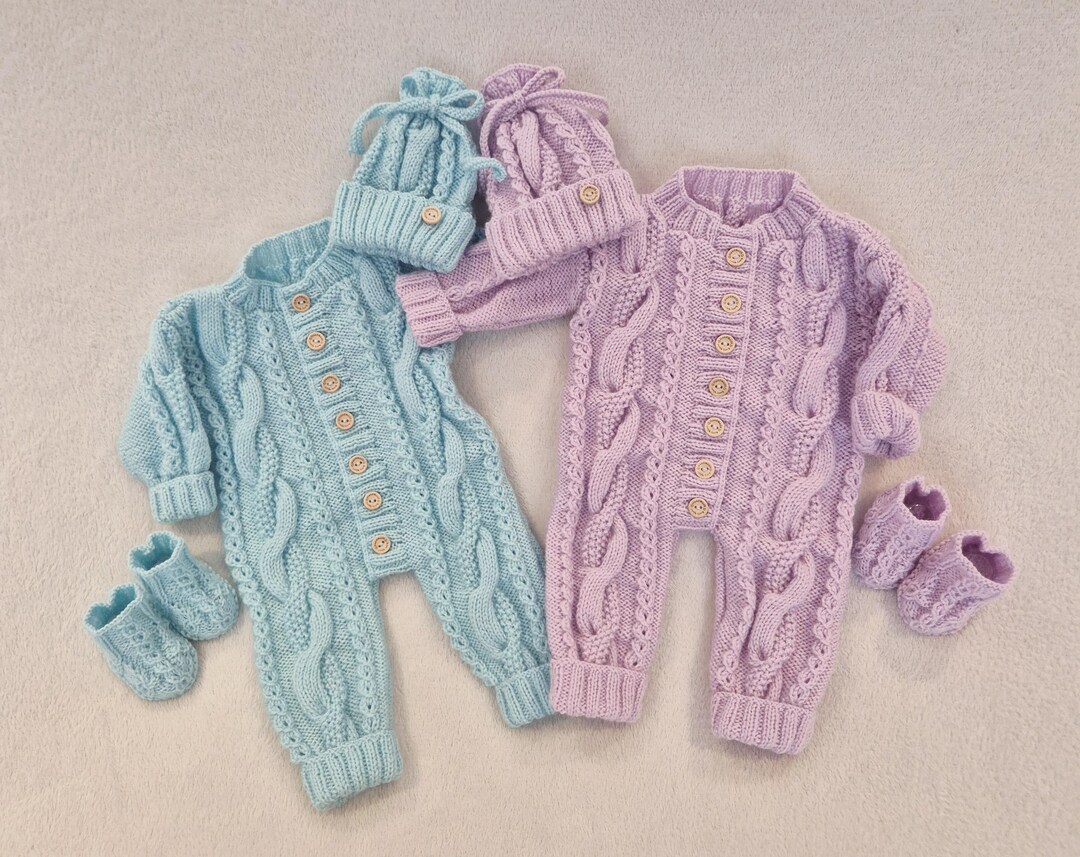 Baby Knitting Pattern SR054 * Pram Set *all in One Romper, Hat ...