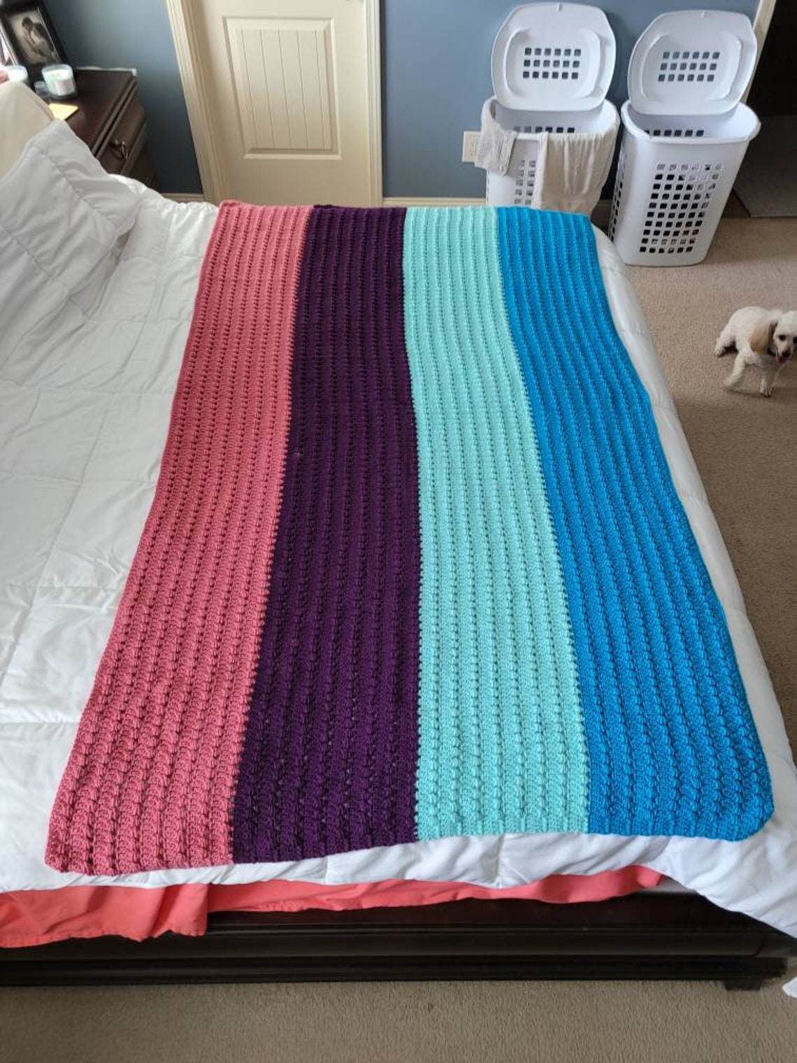 Striped blanket for foot of bed Etsy