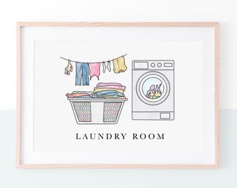 Watercolor Laundry Room Print, Laundry Poster, Laundry Room Wall Art, Laundry Art Print, Illustrated Art Decor, Laundry Wall Decor
