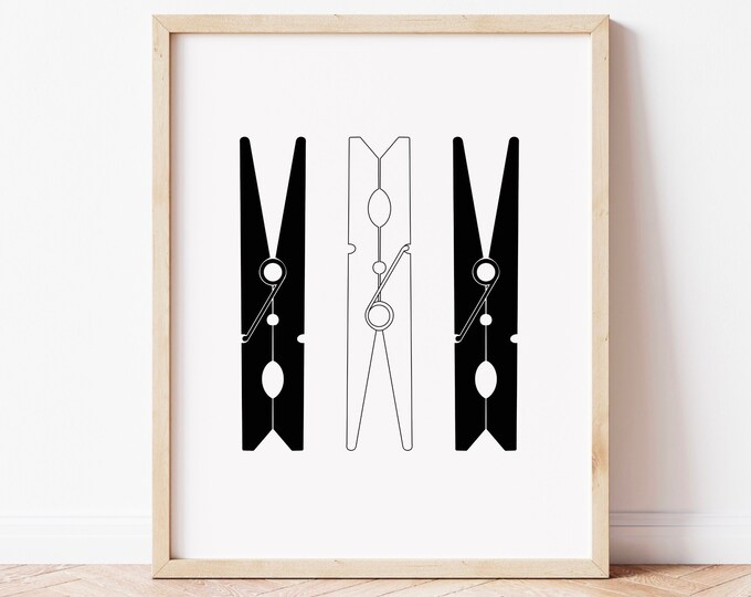 Clothespin Print, Laundry Room Decor, Laundry Print, Laundry Wall Art ...