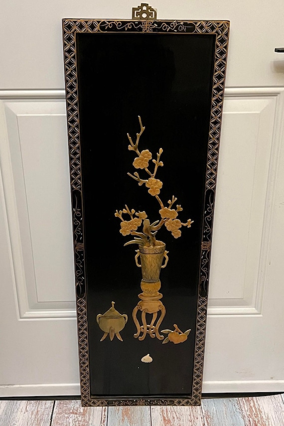 Oriental Wall Hangings Black Lacquer Mother of Pearl Etsy