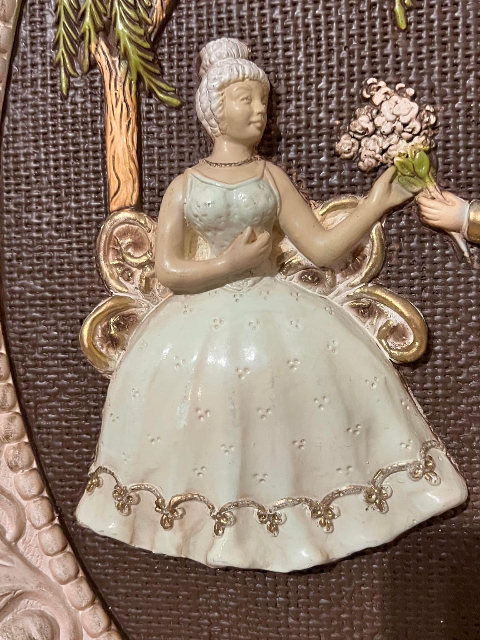 1970's Girotti Sculptured Wall Art, Set of 2 Oval Plaques, Victorian