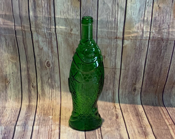 Vintage Emerald Green Glass Fish Wine Bottle Fish Decanter Etsy