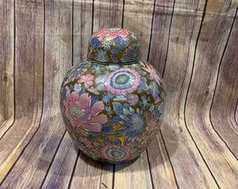 Vintage Toyo Large Asian Ginger Jar, Asian Vase, Gold Embossed Flowers, Home Decor