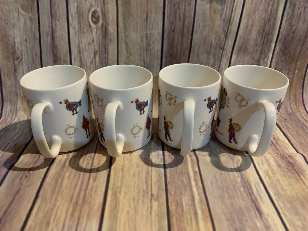 Vintage 12 Days of Christmas Mugs, Set of 4, Coffee / Tea Mugs, Holiday