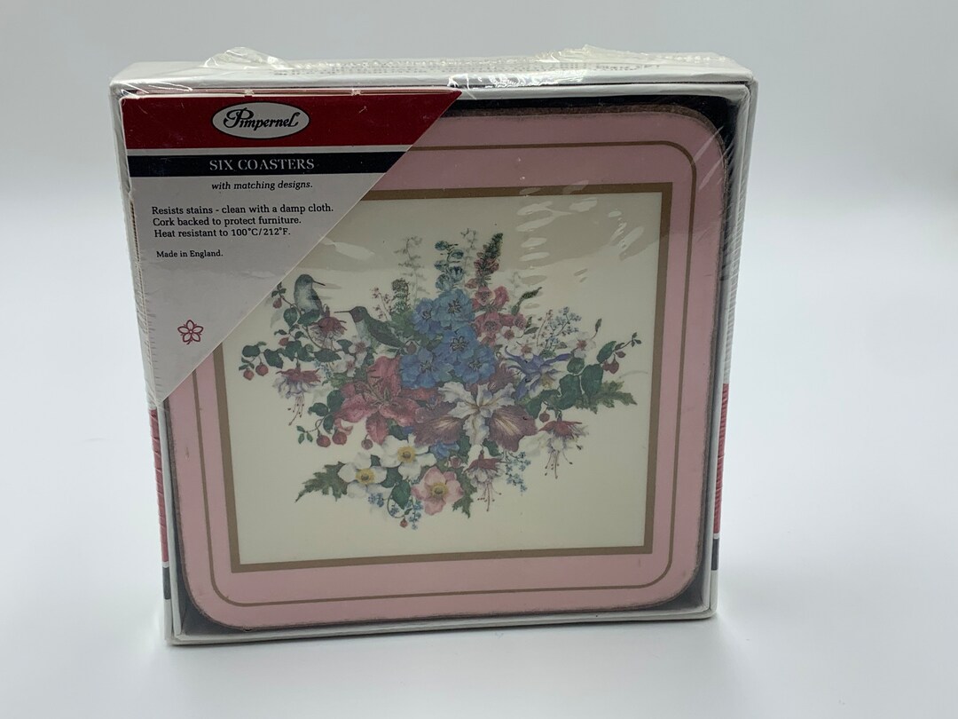 Vintage Pimpernel Coaster Set, Birds and Flowers, Barware, Corked