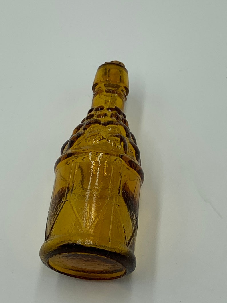 Vintage Bitters Amber Grapes Drum Miniature, Potion Glass Bottle, Cork