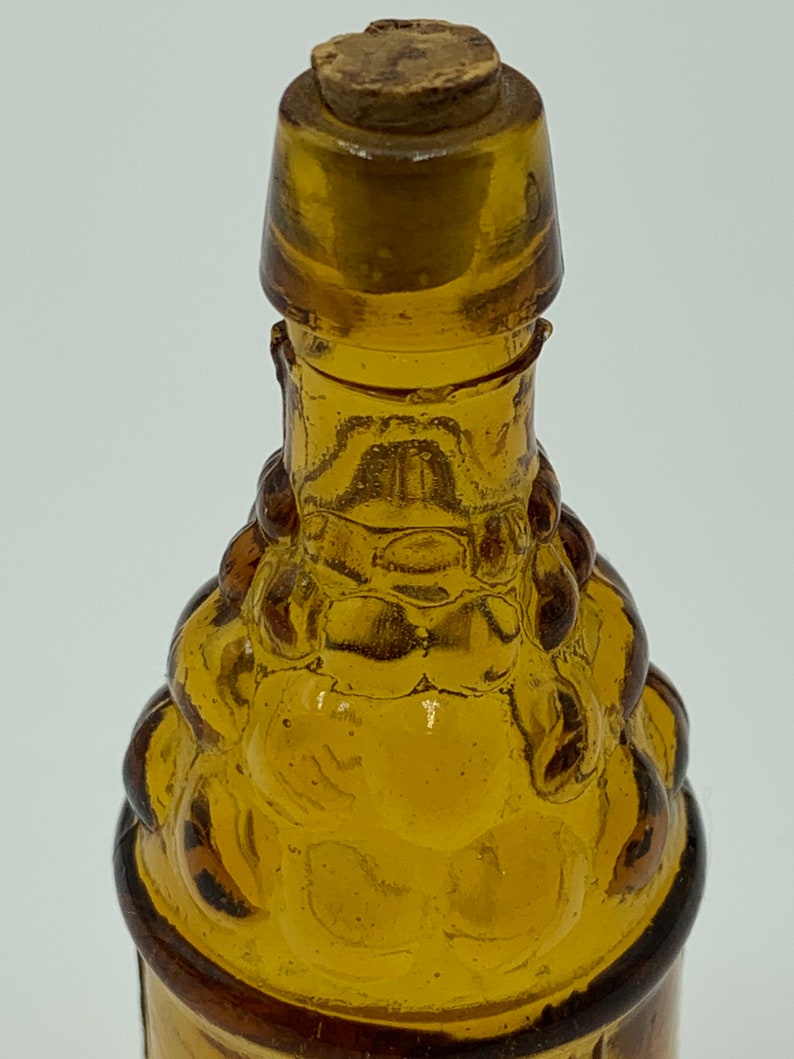 Vintage Bitters Amber Grapes Drum Miniature, Potion Glass Bottle, Cork