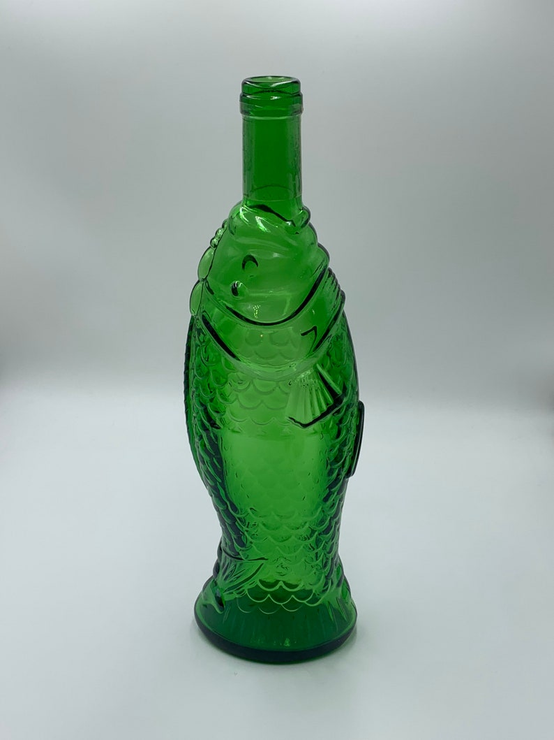 Vintage Emerald Green Glass Fish Wine Bottle Fish Decanter Etsy