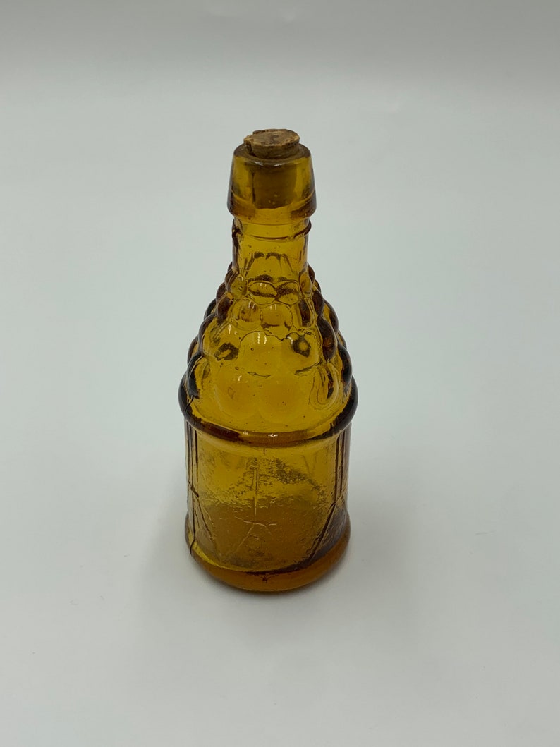 Vintage Bitters Amber Grapes Drum Miniature, Potion Glass Bottle, Cork