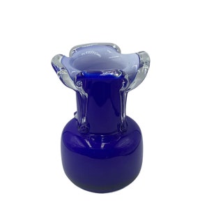 Vintage Murano Italian Hand Blown Glass Vase, White Lined Cobalt Blue Glass, Stunning Home Decor, Glass Art, Drip Glass Design