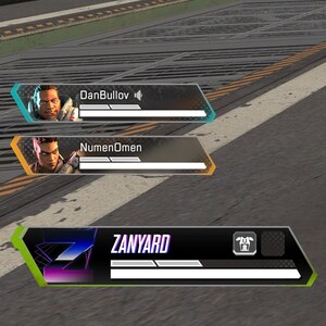 May include: A video game screen showing a player named "ZANYARD" with a character icon of a dog. The player is in a match with two other players named "DanBullov" and "NumenOmen".