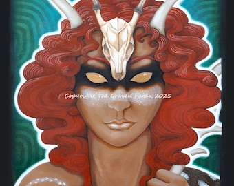 A5, A4, A3 PRINTS, Elen of the Ways, Pagan, Celtic, Welsh Goddess, Horned Goddess, Mabinogion