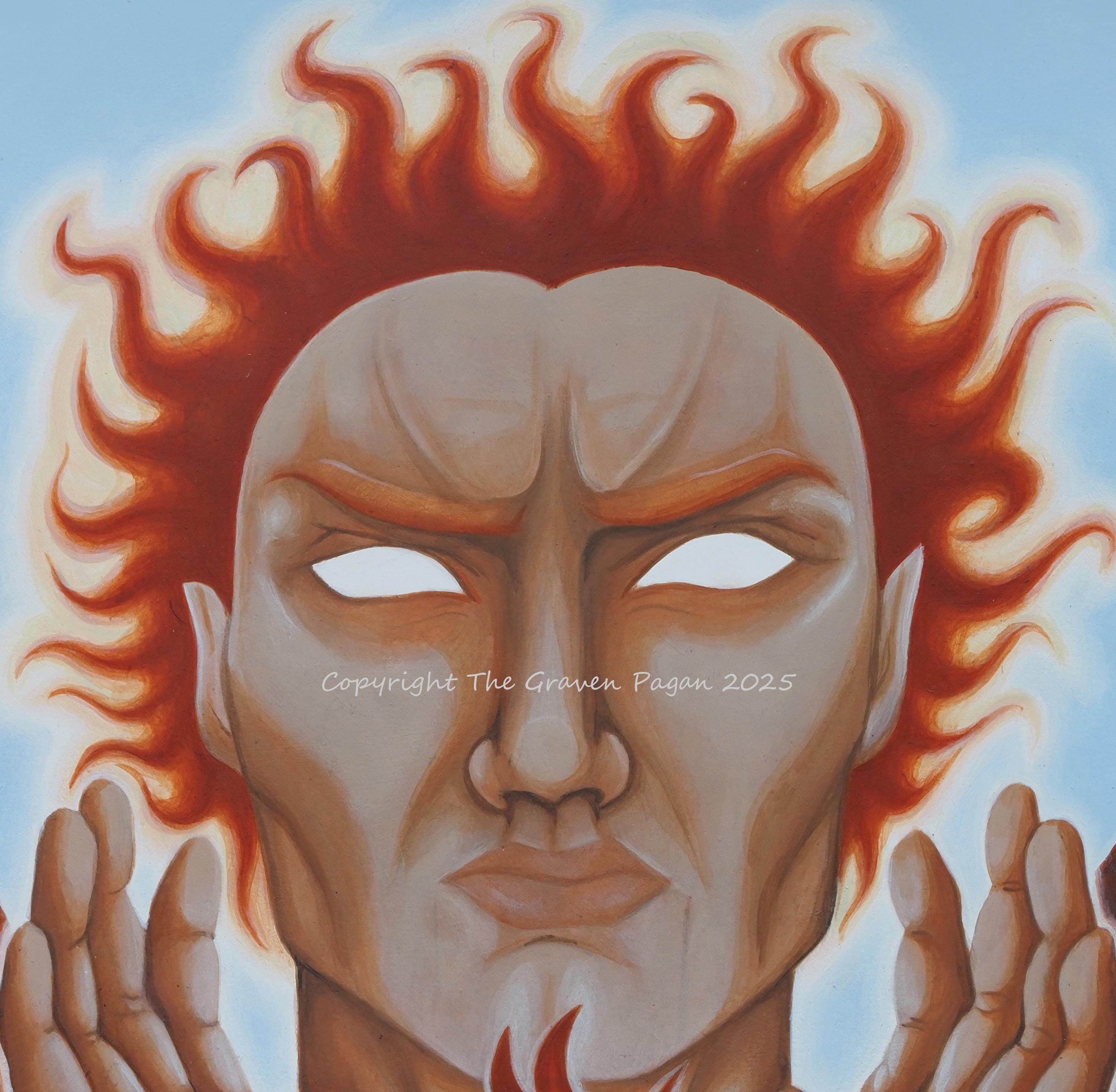 Prometheus God Pixel A5, A4, A3 PRINTS, Prometheus, Art Print, Painting, Fire God, Pagan Art ...
