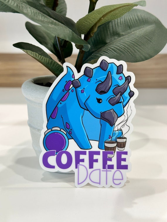 Coffee Date Dinosaur Sticker: Weatherproof Vinyl Decal
