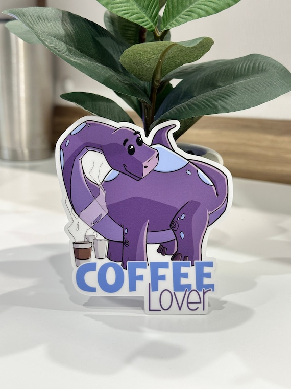 Coffee Lover Brontosaurus Weatherproof Vinyl Sticker