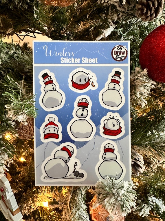 Snowman Sticker Sheet – 8 Winter Vinyl Designs (4" x 6")