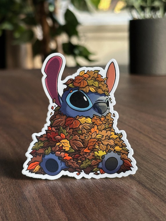 Funny Alien Fall Leaves Sticker: Weatherproof Vinyl Laptop Decal