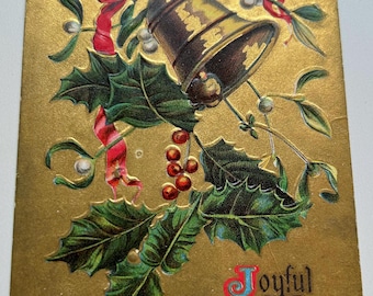 Vintage Joyful Greetings Postkarte Stechpalme und Glocken