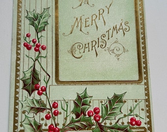 Postal vintage de Feliz Navidad Holly