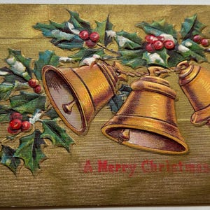 Cartolina d'epoca "Buon Natale" con agrifoglio e campanelle
