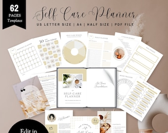 Self Care Planner | Wellness Planner | Self Care Journal | Gratitude Journal Mental Health Planner | Canva Template |INSTANT DOWNLOAD|NE008