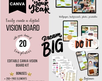 Digital Vision Board Template Canva  | 2025 Vision Board | Editable Drag and Drop Canva Vision Board Template | 2025 Goals Board | ML0016