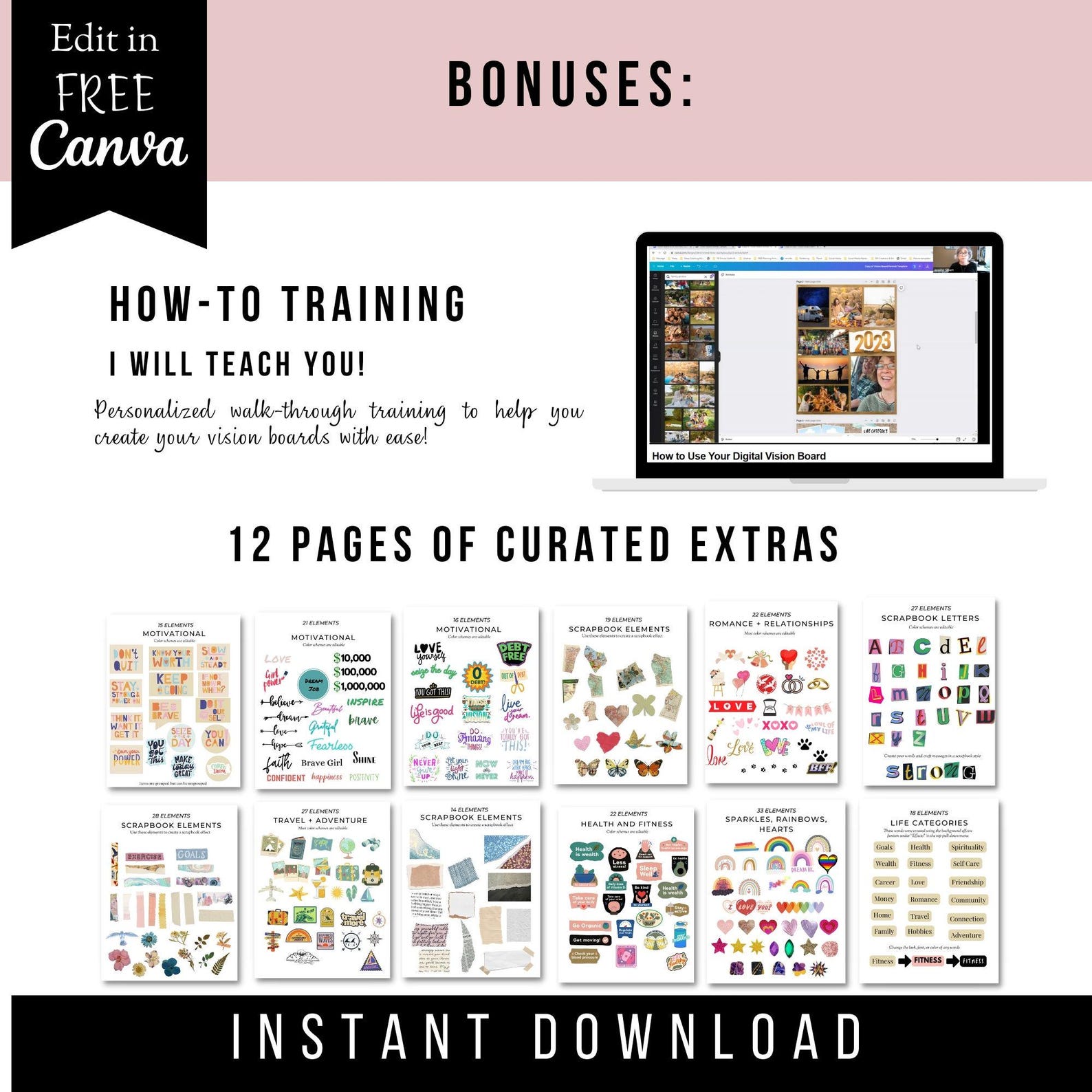 Digital Vision Board Template Canva | 2025 Vision Board | Editable Drag ...