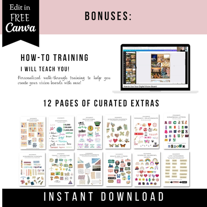 Digital Vision Board Template Canva | 2025 Vision Board | Editable Drag ...