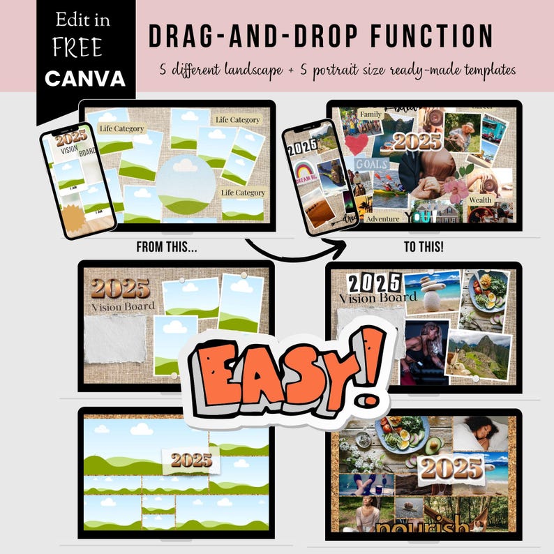 Digital Vision Board Template Canva | 2025 Vision Board | Editable Drag ...