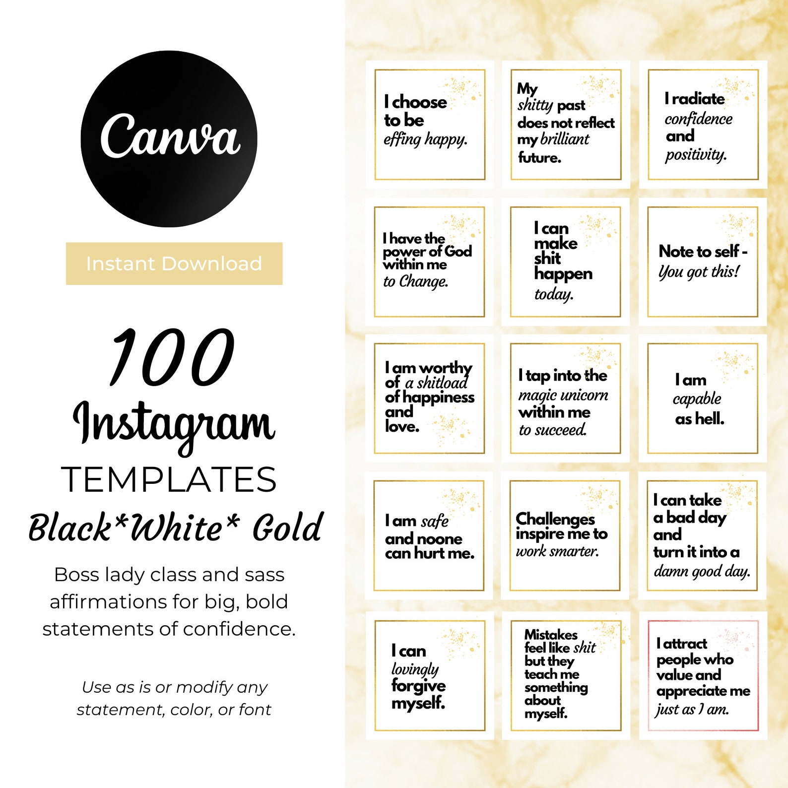 100 Instagram Post and Story Templates | INSTANT DOWNLOAD | Editable in ...