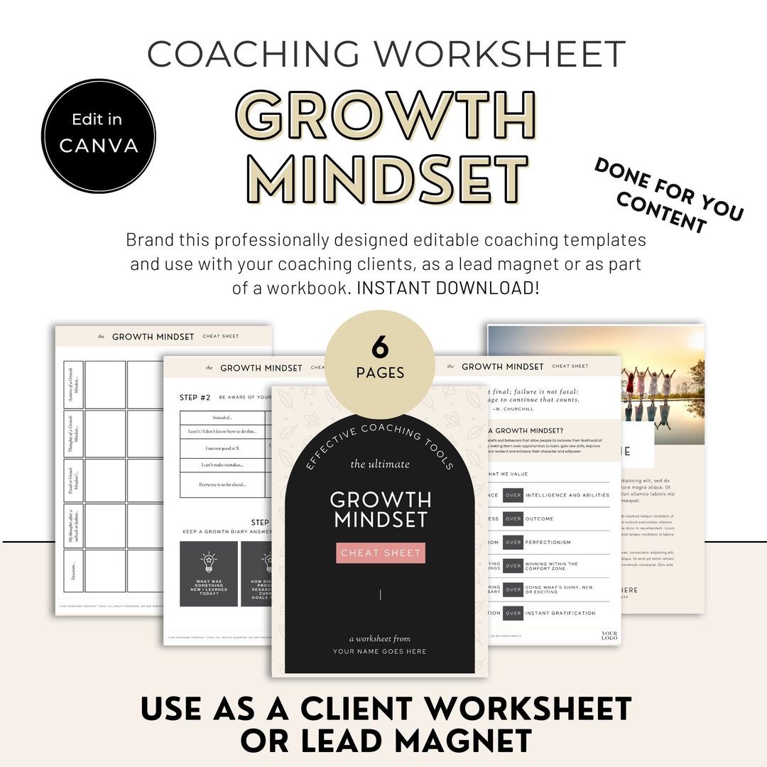 Life Coach Worksheets | Growth Mindset| Coach Lead Magnet | Done for ...